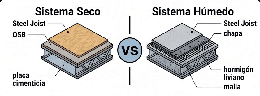 Entrepiso en Steel Frame: sistema seco vs húmedo