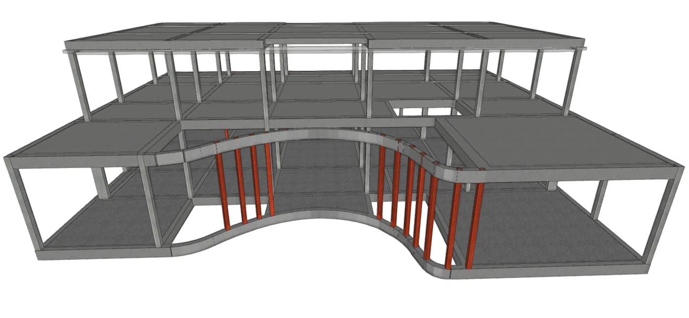 Modelo BIM — coordinación estructura + arquitectura